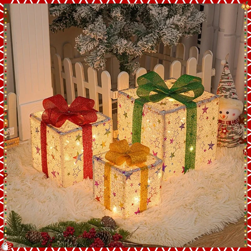 

3PC Christmas Glow Gift Box Lighting Gift Box Christmas Tree Decoration Home Shopping Mall Christmas Atmosphere Decoration