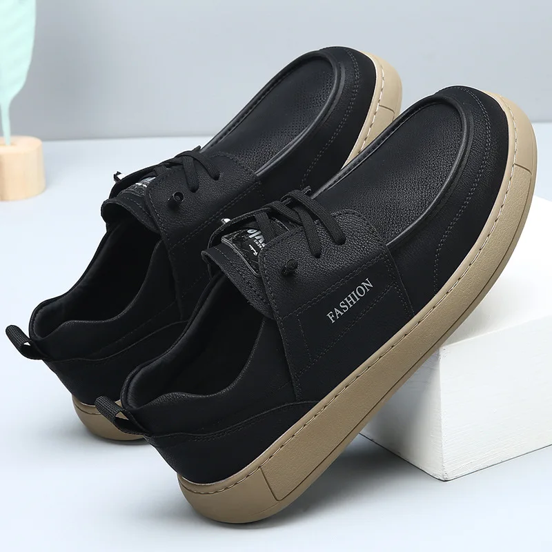 New Autumn Fashion Business Casual Shoes for Men Solid Color Cow Leather Loafers Male Soft Sole Lace Designer Shoes Man - Image 3