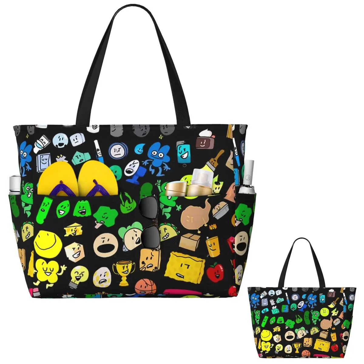 BFDI Inanimate Insanity All Characters Beach Tote Bag Sport Gym Yoga Duffle Large Tote Bag Women Travel Bag Fitness bag