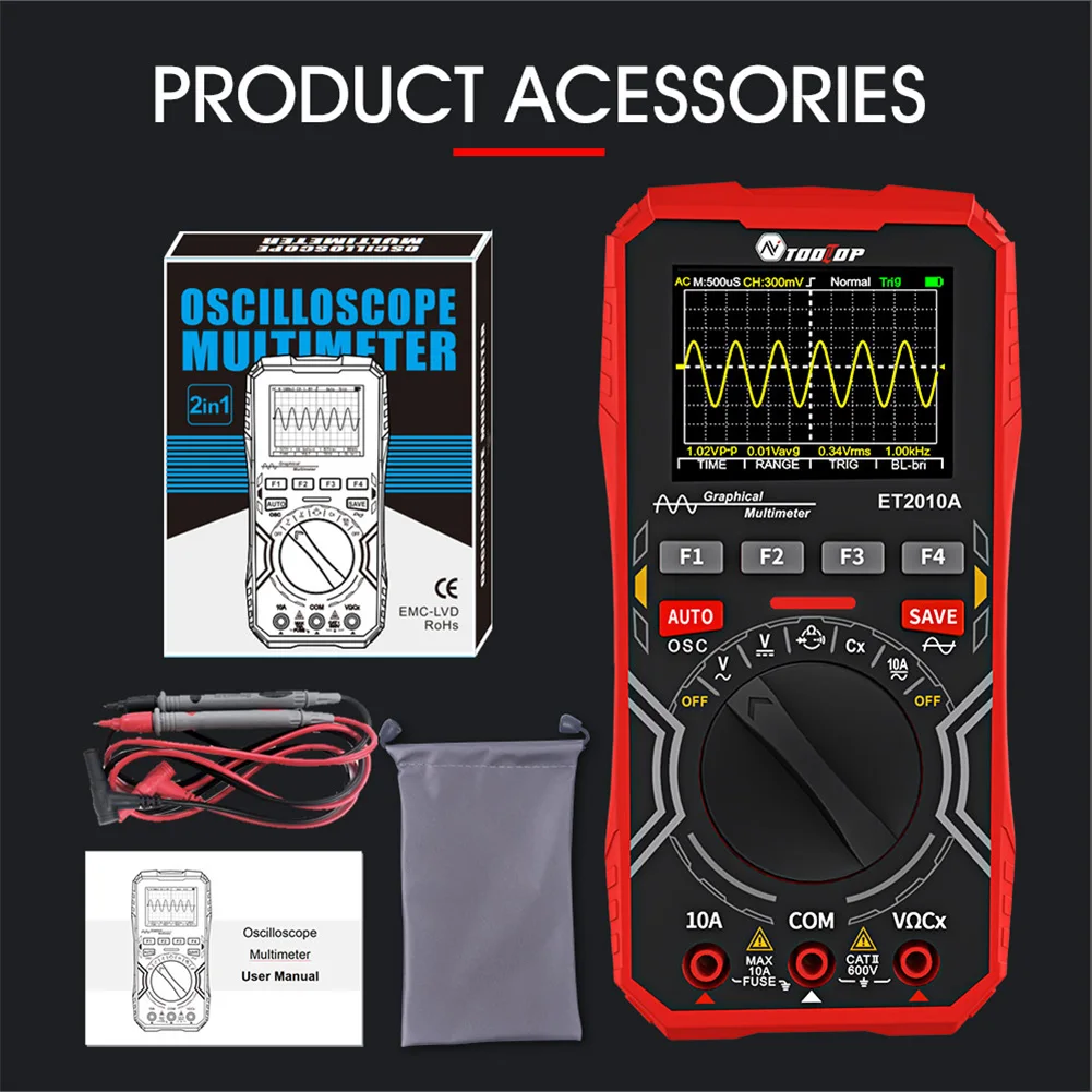 1MHz Digital Oscilloscope Multimeter AC 10A 600V 2.5Msps Graphical Handheld Oscilloscope Multimeter 4000 Count Manual/AUTO Range