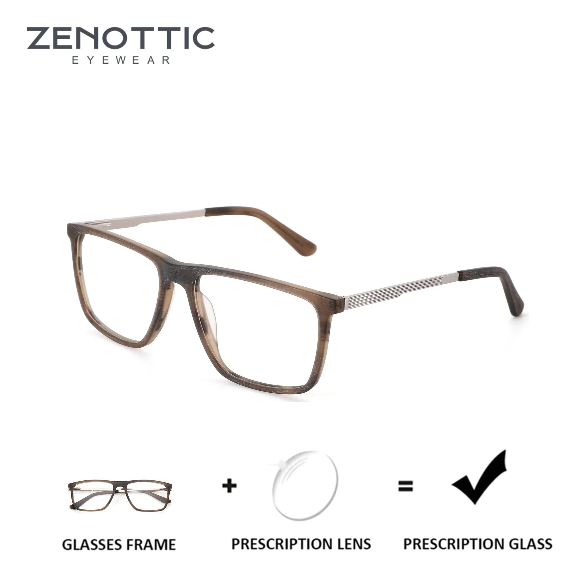 ZENOTTIC (taille L) Lunettes de vue carrées en acétate pour hommes, verres progressifs personnalisés, verres photochromiques