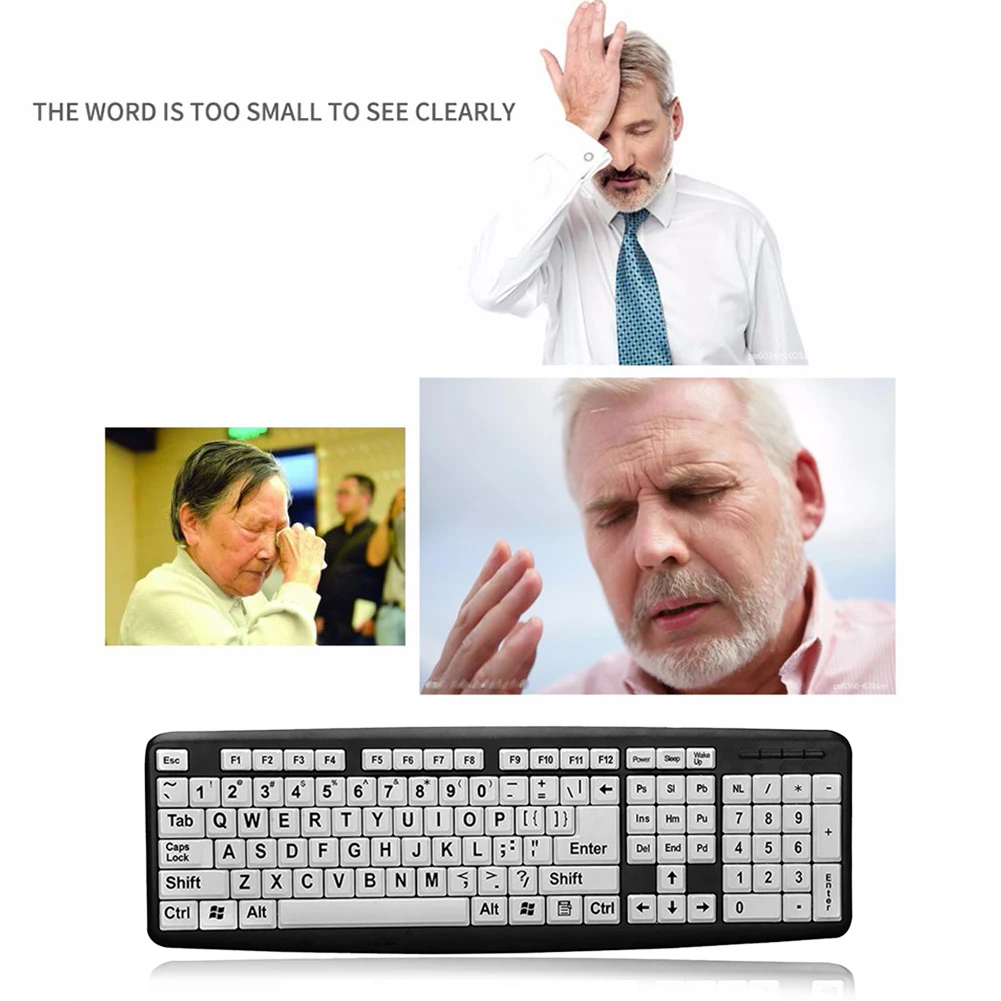 

104 Keys USB Wired White Keys Black Letter Large Print Keyboard for Old People