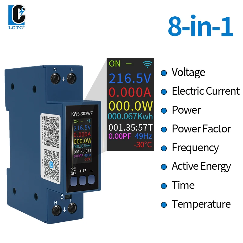 KWS-303 Tuya WiFi Energy Meter 8in1 Multi-function AC Voltage Ammeter APP Control AC85-290V/40a Voltage Meter