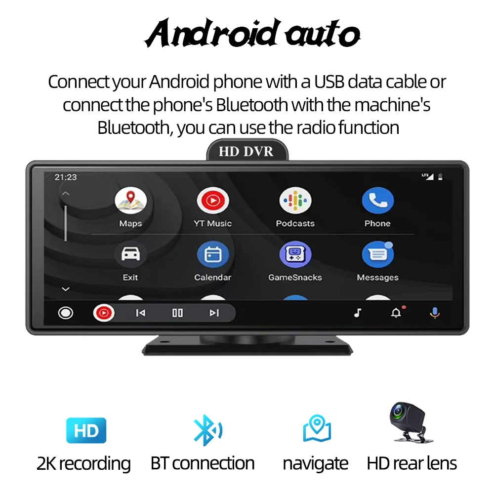 Car Monitor Smart Widescreen Wireless Carplay Android Auto T94 32G/46G SD Card front DVR camera 10\'\' Bluetooth 5.0 AHD camera