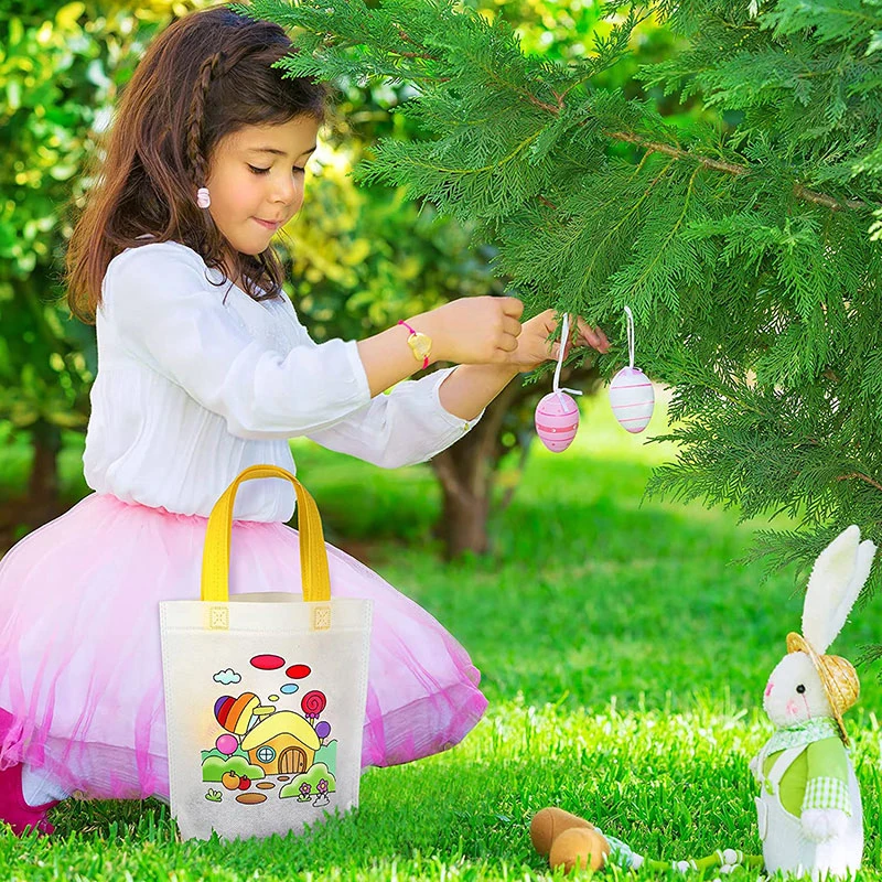 Bolsa de garabatos artesanal con marcadores tintados, pintura hecha a mano, bolsa no tejida, bolsa de regalo de fiesta de arte para niños, juguetes de pintura de peluche coloridos