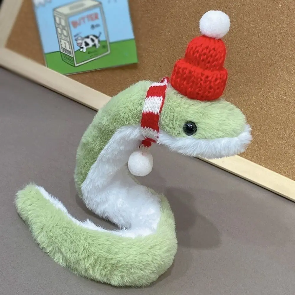 Year Of The Snake Plush Toy Keychain Cartoon Small Green Snake Soft Stuffed Doll Pendant Car Key Ring Backpack Bag Decor Kid Gif