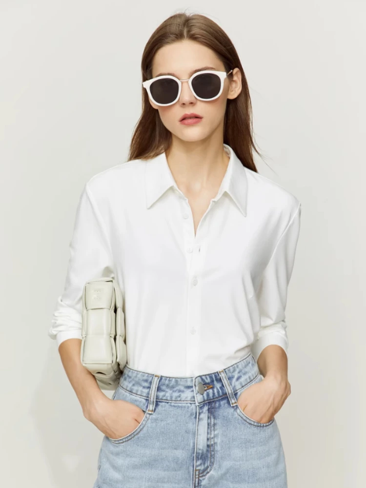 

Amii минимализм, рубашки для женщин, осень 2022, новая офисная женская блузка, однотонные рубашки с длинными рукавами, повседневные модные женские топы 12351012