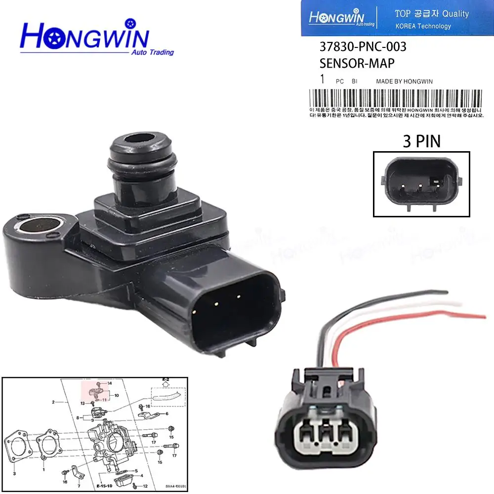 

37830-PNC-003 079800-7240 Manifold Absolute Pressure Map Sensor & Wire Fit Honda Pilot Odyssey Element CR-V Accord Acura RSX TL
