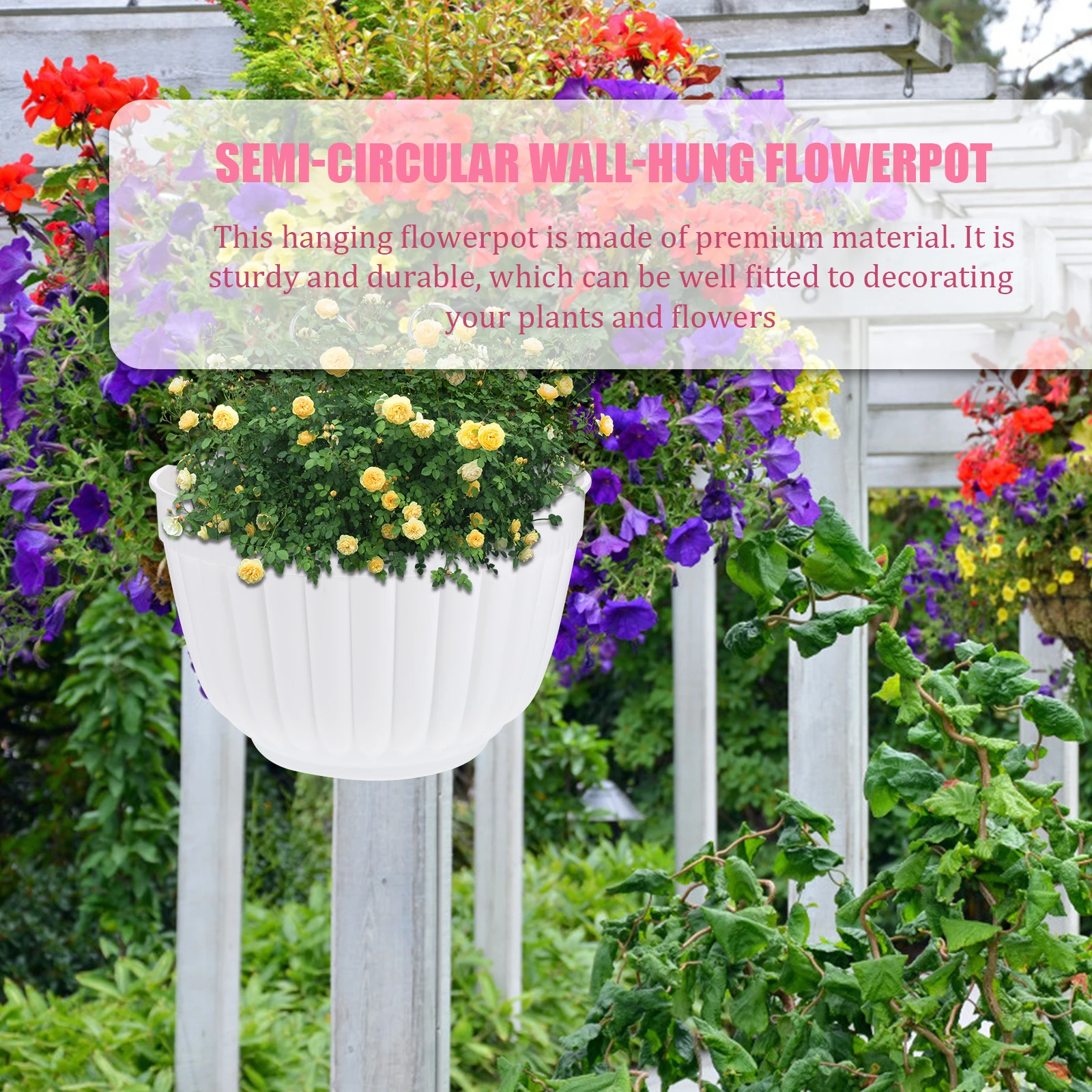 

2 Pcs White Large Semicircle Plastic Wall Hanging Flowerpot Balcony Planter Holder Home Decor Garden Plant Pots Flower Vase