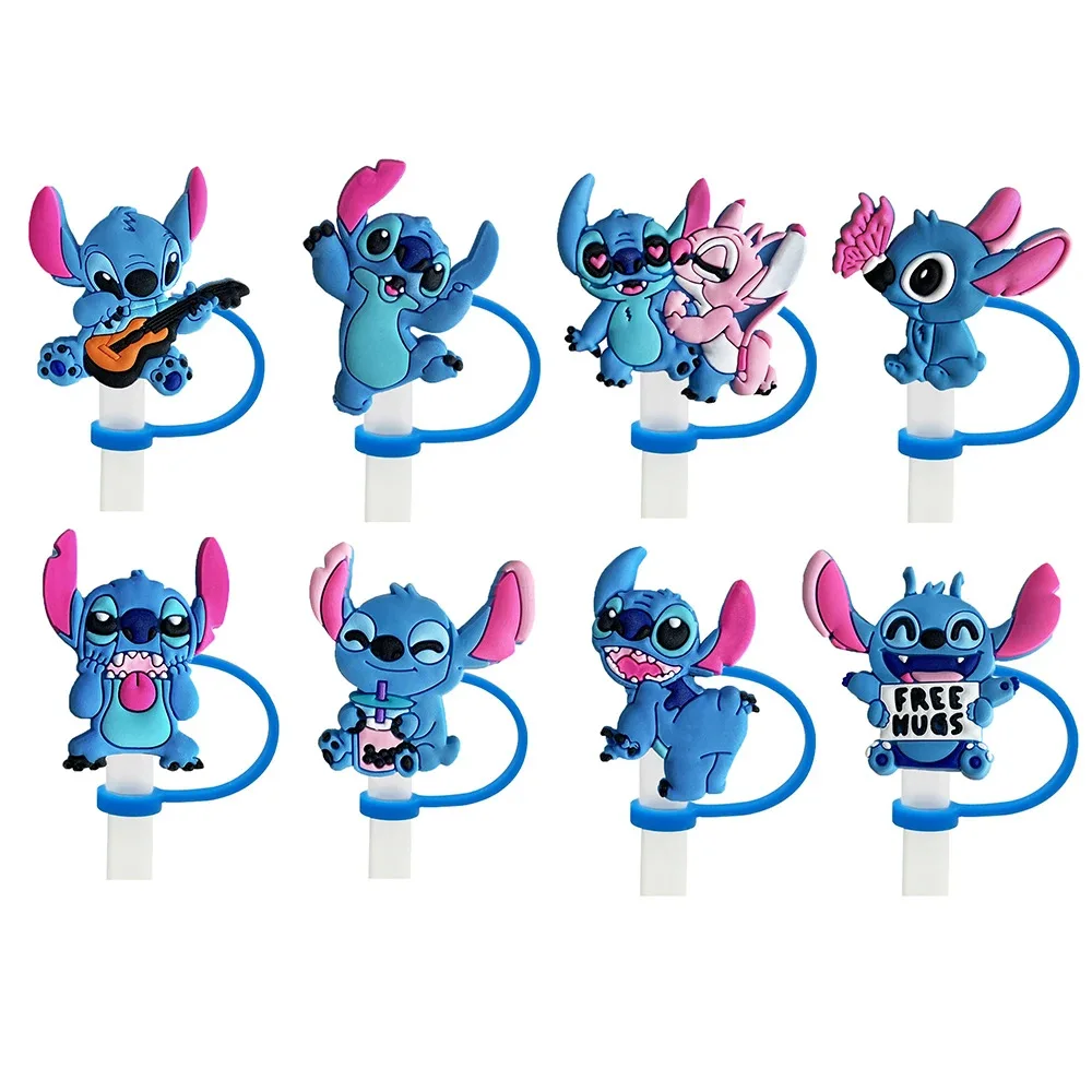 Kawaii MINISO Disney Stitch Straw Cover Cap Cartoon 10MM Drink Straw Plug Reusable Splash Proof Drinking Cup Straw Caps Pendant