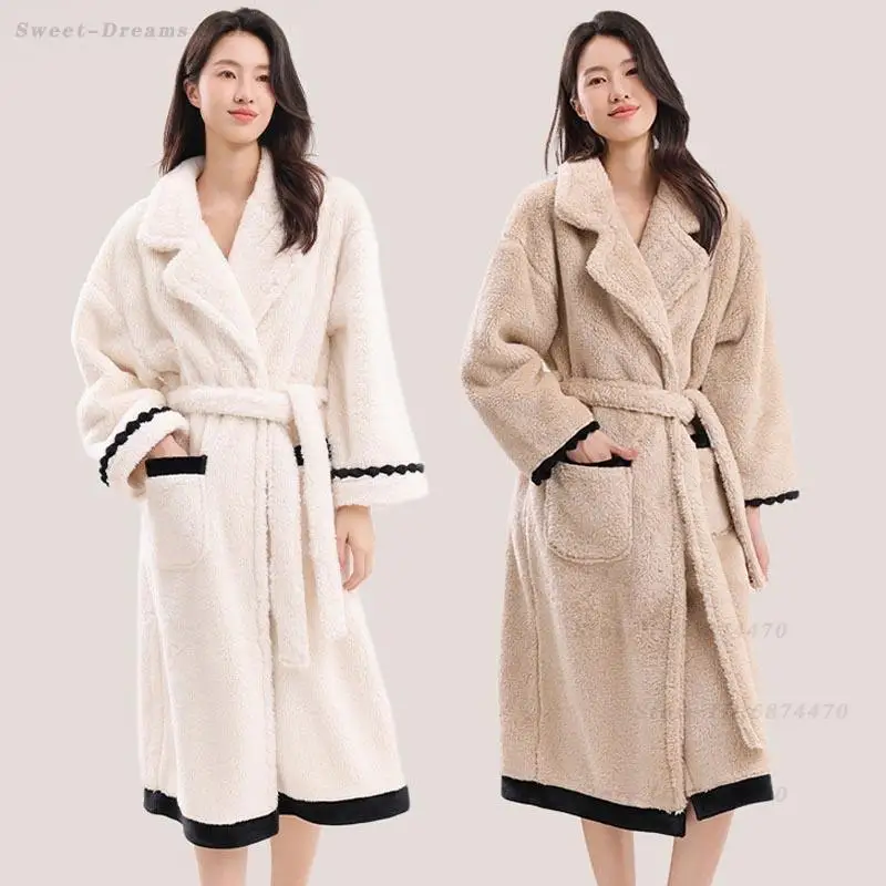 

Winter Flannel Robe Pants Pajamas Set Kimono Bathrobe Gown Thicken Warm Women Sleepwear Nightgown Casual Coral Fleece Home Wear