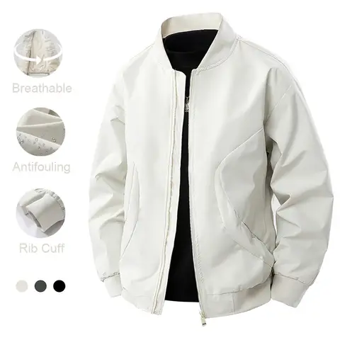 Spring New Men's Bomber Jacket Solid Color Pocket Zipper Fashion Baseball Jacket Simple Style Stand Collar Casual Streetwear