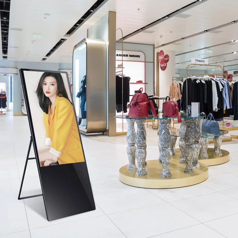 55 Inch Free Standing Indoor Advertising Players Touch Screen Digital Poster Portable Digital Signage