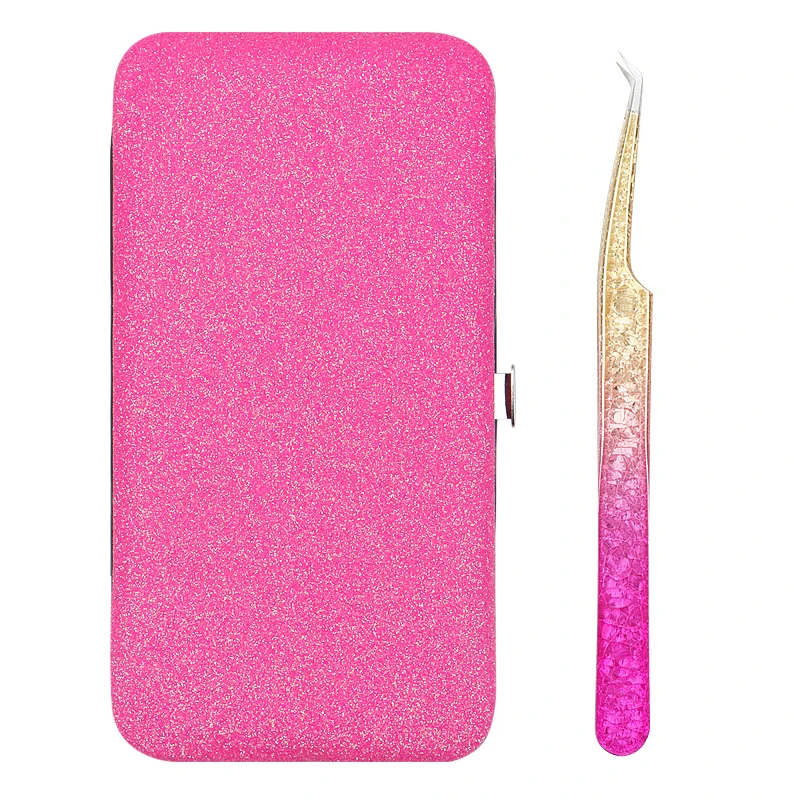 Eyelash Extension Tweezers Ice Flower Design And Shiny Tweezers Storage Case Organizer Box Set Lash Makeup Tool Supplies