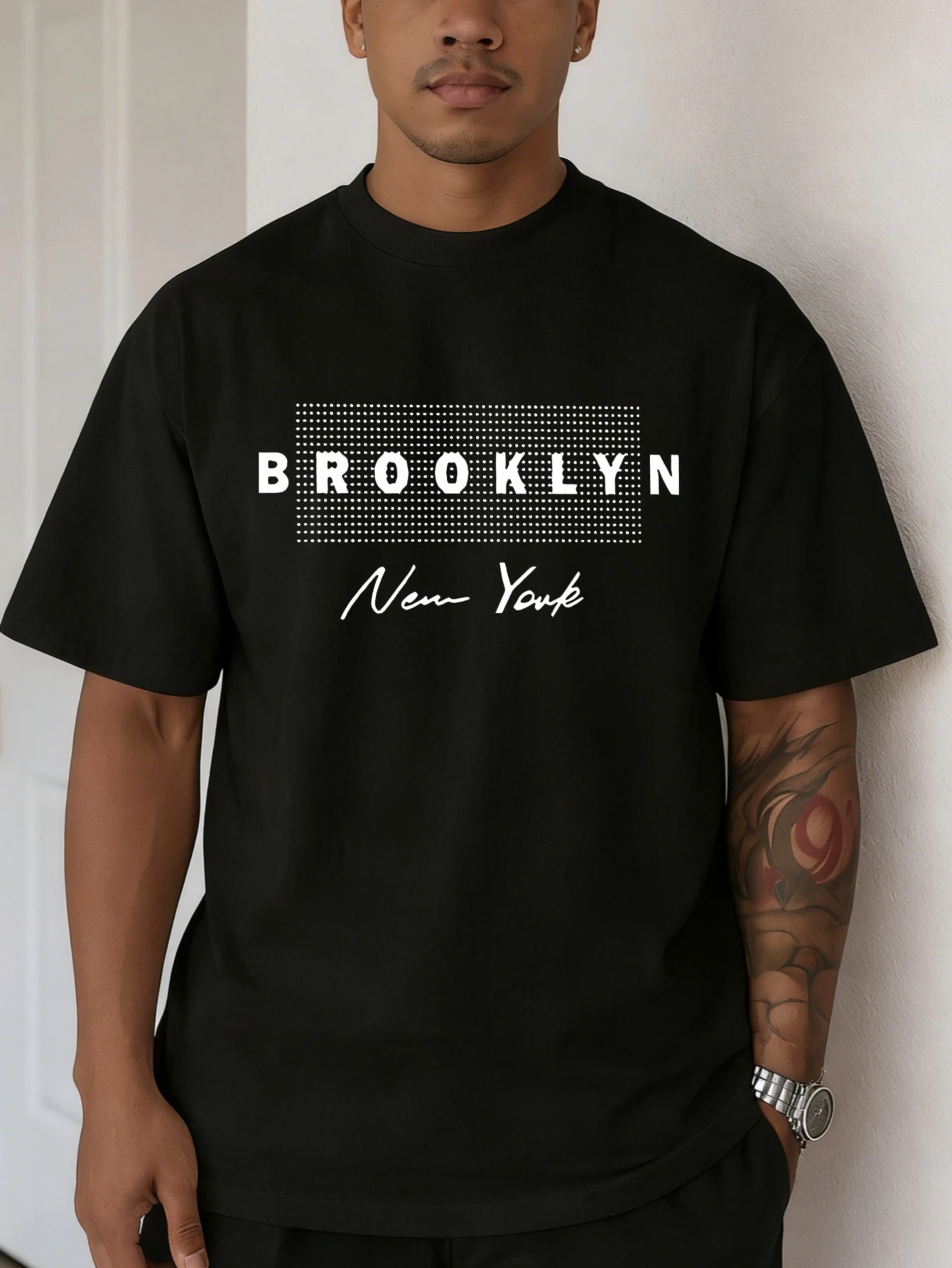 

Mens Cotton Brooklyn New York Graphic Printed Streetwear Short Sleeve T Shirt, Regular Fit Summer Casual Daily Wear Tee for Men