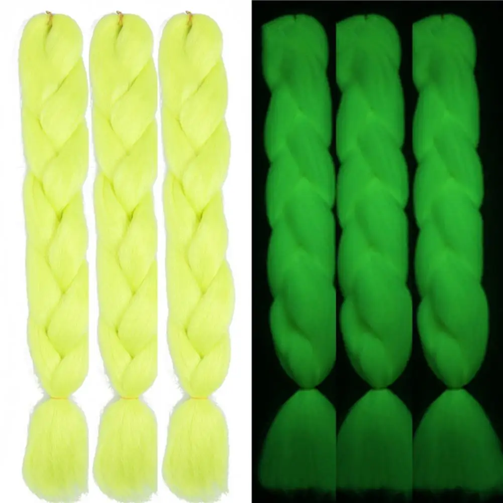 Trenza trenzada luminosa fluorescente, cabello sintético Jumbo brillante en la oscuridad, neón