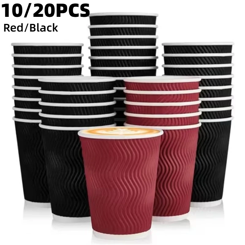 

10/20PCS Disposable Corrugated Paper Cups Red/Black Corrugated Paper Cups Coffee Hot Tea Milk Beverage Offices Cafe