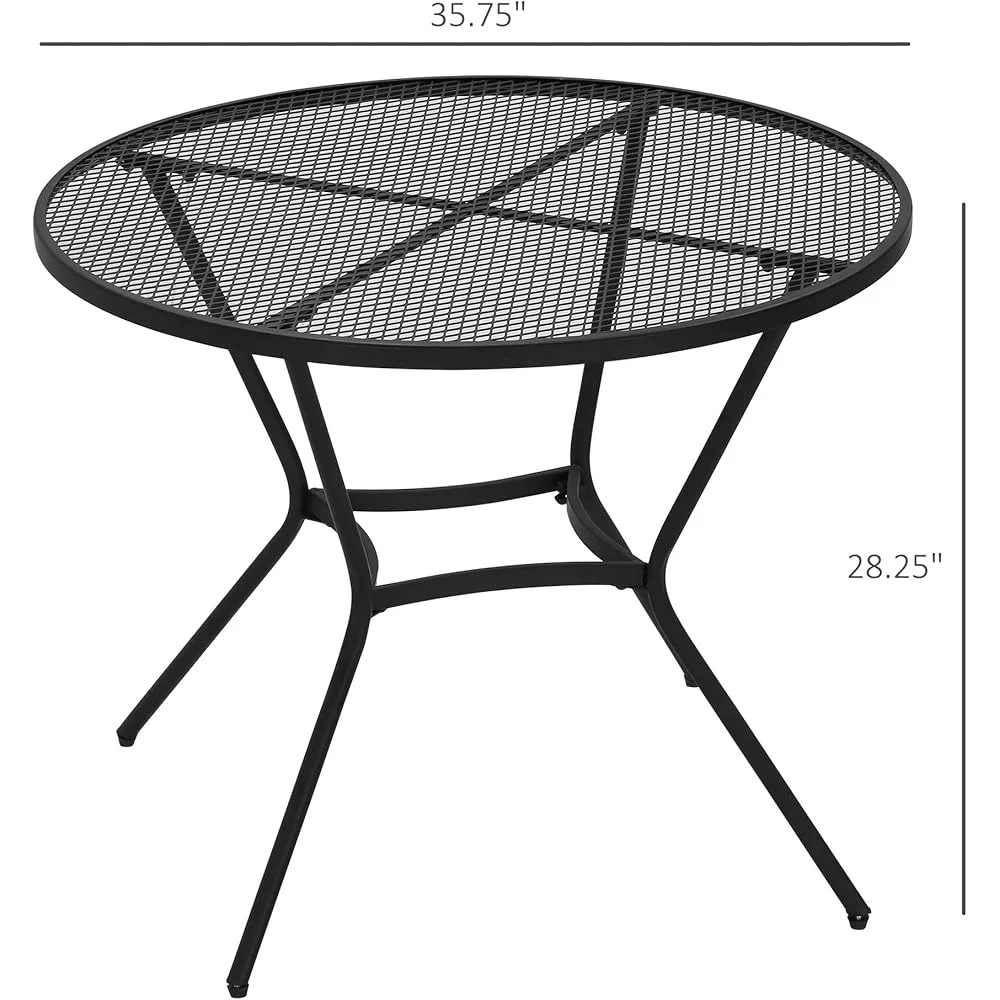 35 Inch Round Outdoor Patio Bistro Table Fast Drying Metal Mesh Top Adjustable Non Slip Feet Ideal Garden Balcony Dining