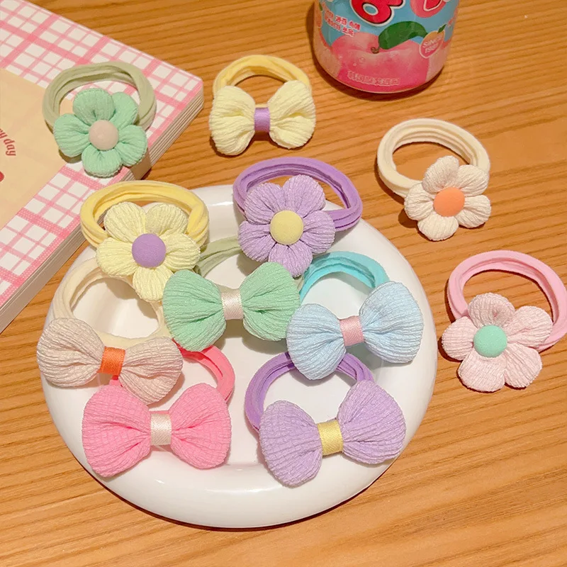 Kids Cute Flower Hair Bands Temperament Bownot Headress Sweet Soft Elastic Circle Ponytail Scrunchies Headwears