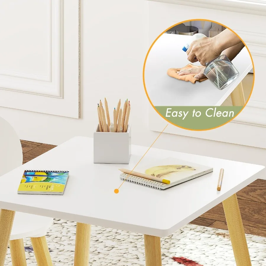 UTEX Juego de mesa y 2 sillas para niños pequeños, niños y niñas, juego de mesa y sillas para niños de 3 piezas, color blanco, ideal para salas de juegos y comedor