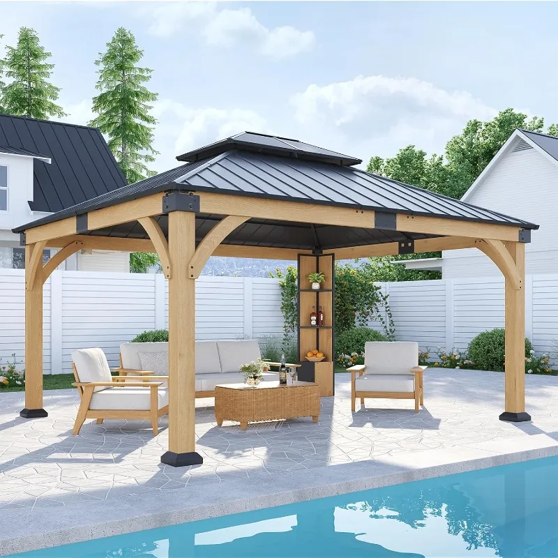 شرفة أرز مقاس 12 × 14 قدمًا مع خزانة تخزين وسقف فولاذي مزدوج ولوحة لأشعة الشمس #1