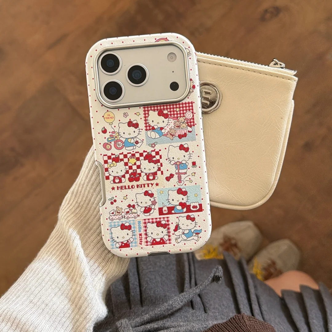 

Kawaii Hello Kitty Illustration daily life Phone Case For iPhone 17 16 15 14 13 Pro Max Case Luxury Cartoon Leather Cover﻿﻿