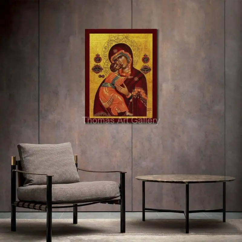 Byzantine Virgin Mary Theotokos Icon Canvas Print Mother of God Greek Orthodox Large Wall Art for Prayer Corner Christian Gift