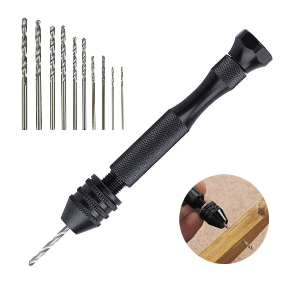 Mini Portable Hand Drill with Keyless Chuck HSS Steel Twist Drill Bit Set Carpentry Woodworking Tools for Epoxy Resin Jewelry