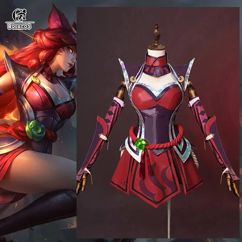

ROLECOS LOL Foxfire Ahri Cosplay Costume Game LOL ASU Nine Tailed Demon Fox Ahri Outfit Halloween Women Suit