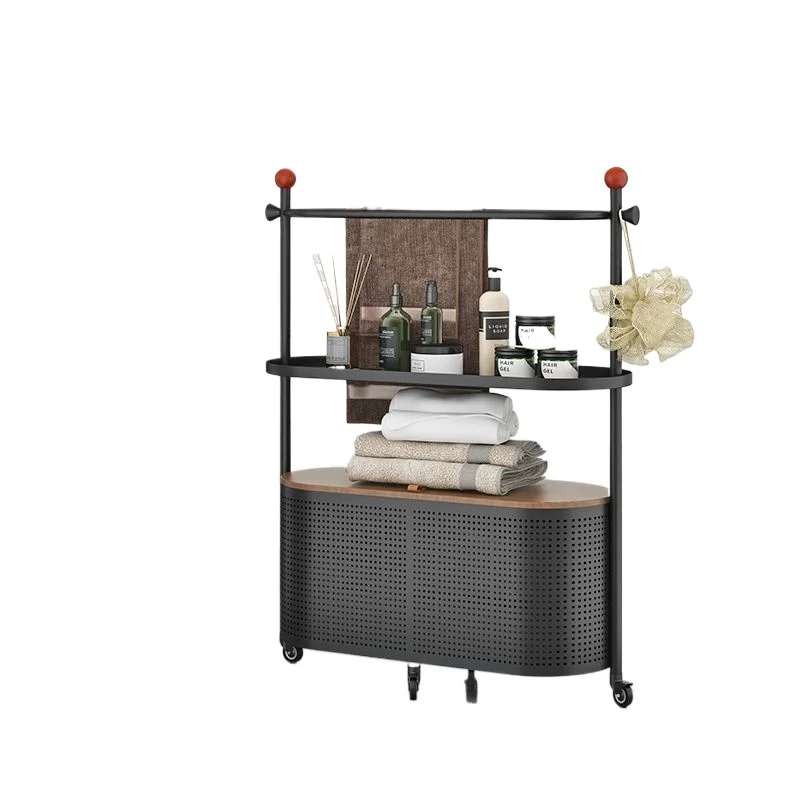 Bathroom towel rack, bathroom floor-to-ceiling vertical bath towel hanger, wrought iron dirty clothes basket rack