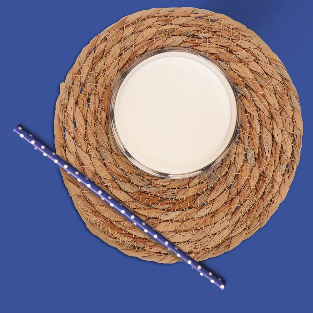 

4pcs Insulation Pad Tea Cup Anti-slip Seaweed Hot Mats Countertop Braided Coasters Drinks Placemats Rattan Natural Wicker