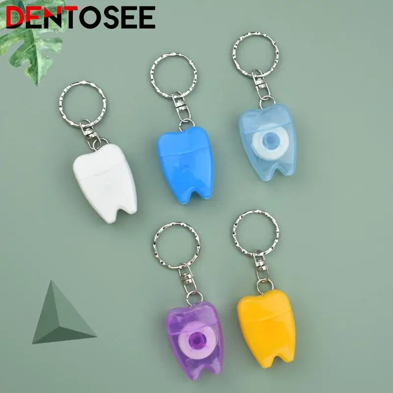 Hot Sale Tooth-Shaped Key Chain Type Flat-Line Portable Dental Floss Gum Care Color Random 5Pcs/bag