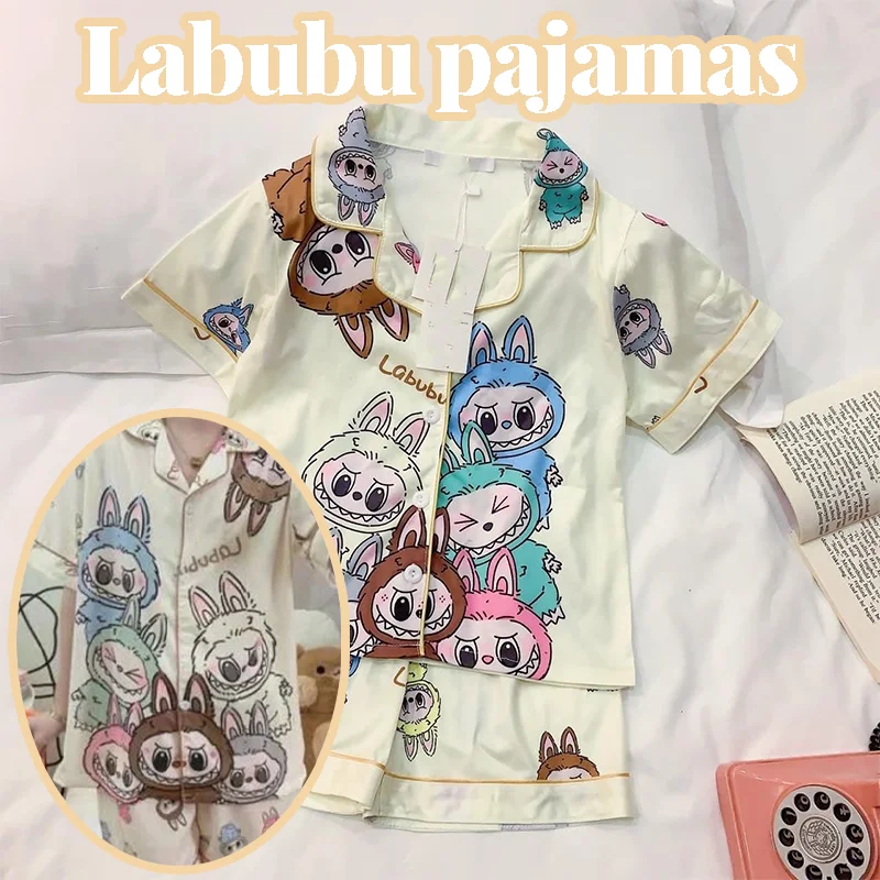 

2025 New Cute Labubu Pajamas In Set Couples Long Sleeve Sleepwear Girl Home Clothes Suit Gifts Kid Wear Boys Girls Casual Suit