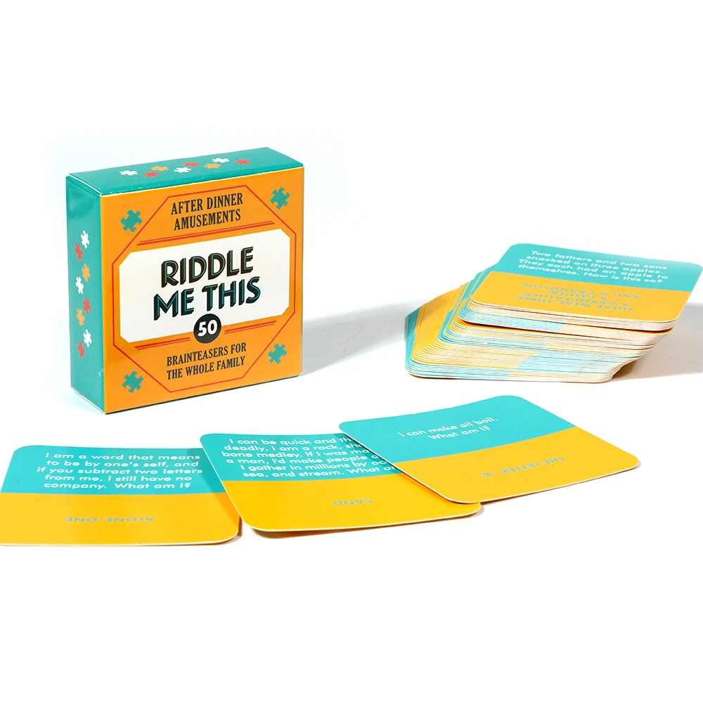 After Dinner Amusements Riddle Me This 50 Brainteasers for the Whole Friendly Trivia Card Game Portable Camping and Holiday Game