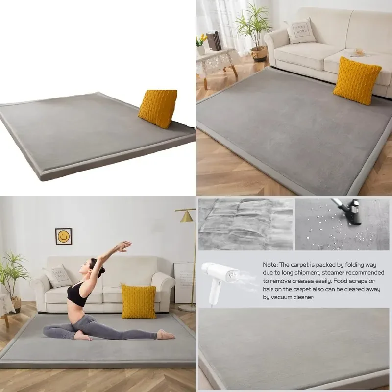 Simple Large Area Carpet Solid Gray Coral Fleece Non-slip Backing Tatami Mat for Living Room Dormitory