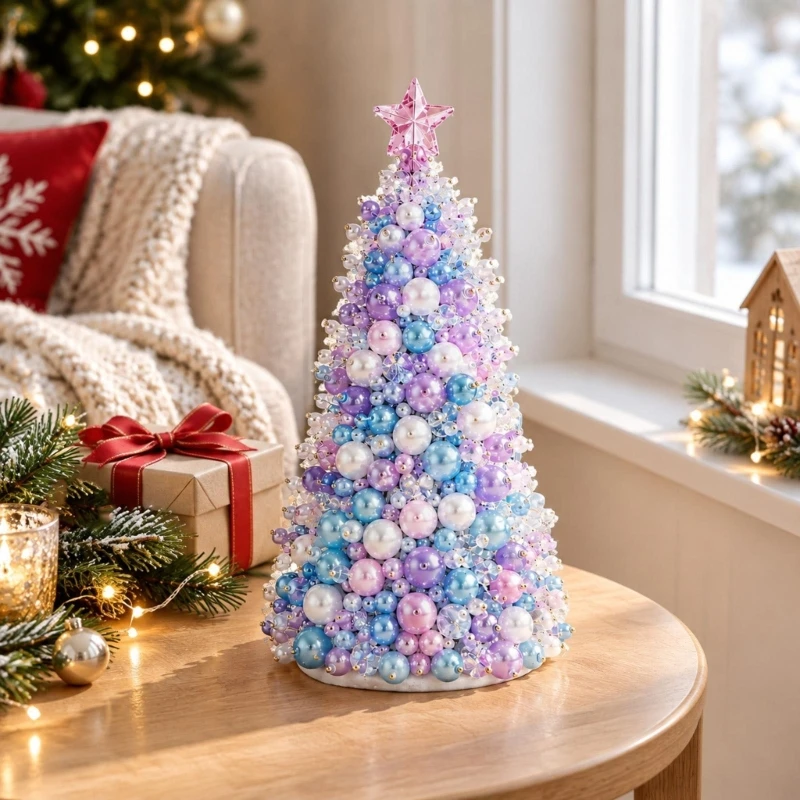 Beaded Christmas Tree Craft Set, 1 Project with Plastic Parts, Tapered Form, Fasteners, Top Star and Instructions, Ages 8 D0LD