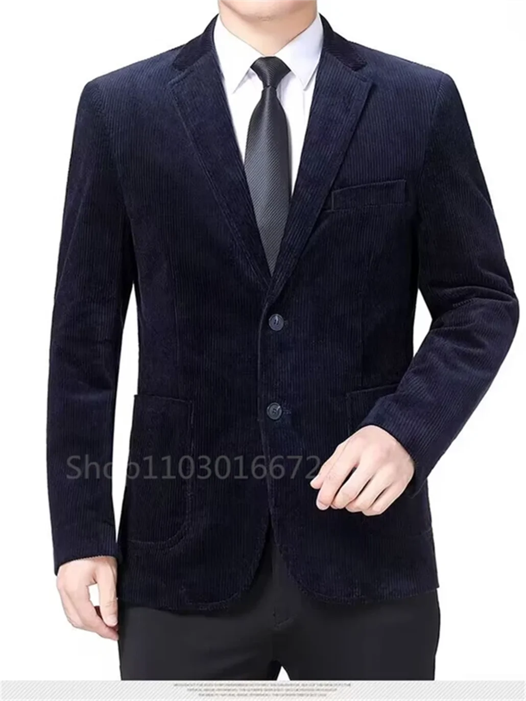 1Pieces Navy Brand Corduroy Business Blazer Men Spring Autumn Vintage Mens Jackets Cotton Casual Slim Fit Suit Male Blazer