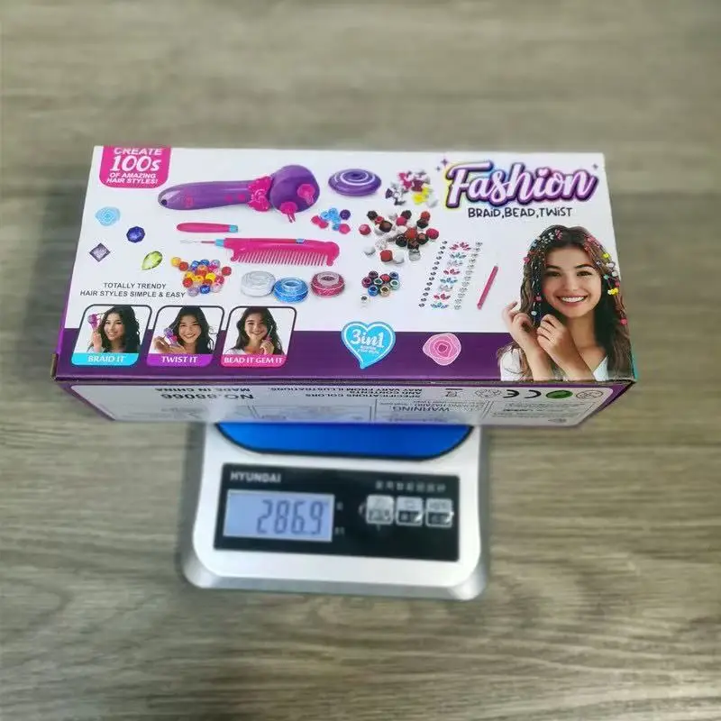 魔法の3in1ヘアスタイリング電動編み機ビーズDIYごっこ遊びおもちゃ 女の子向け3～6歳 子供用ヘアアクセサリー