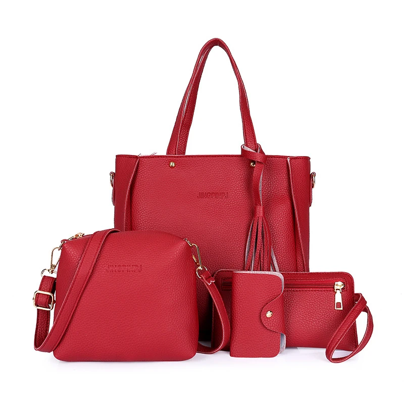 【B】4PCS Handbag Set Ladies PU Leather Shoulder Bag Four-Piece Picture Mother Bag Single Shoulder Bag Handbag