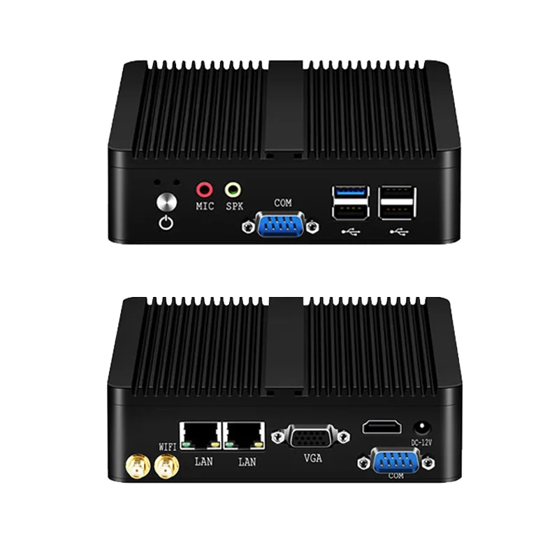 BEBEPC Mini komputer Intel Celeron J6412 J1900 N2830 Dual LAN Windows 10 4 rdzeniowy przemysłowy Mini komputer stacjonarny COM WiFi HTPC