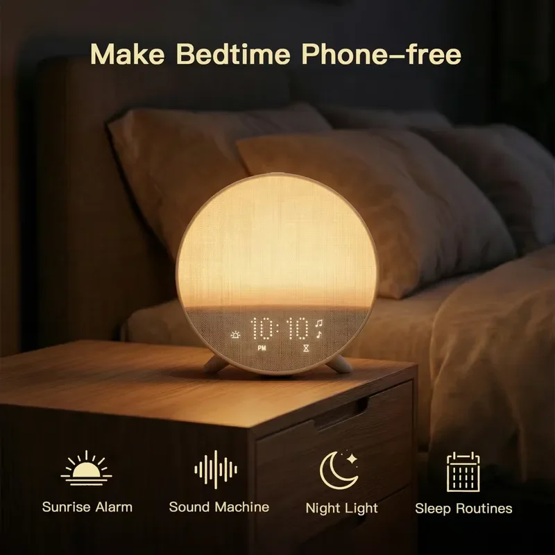 【CHIMU HOME】HiFiD W33APP Smart Sunrise Alarm Clock, APP Control White Noise Wake Up Light