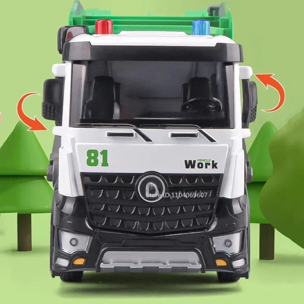 1:24 Scale Garbage Truck Toy Models Car Alloy Diecast Sound Light Pull Back Engineering Transport Vehicle for Gifts Collection