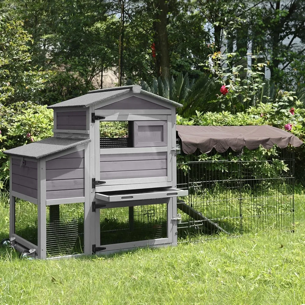 

43.6 x 25.2 x 79.1 mobile chicken coop, large all steel frame poultry cage, with running track, waterproof rain cover