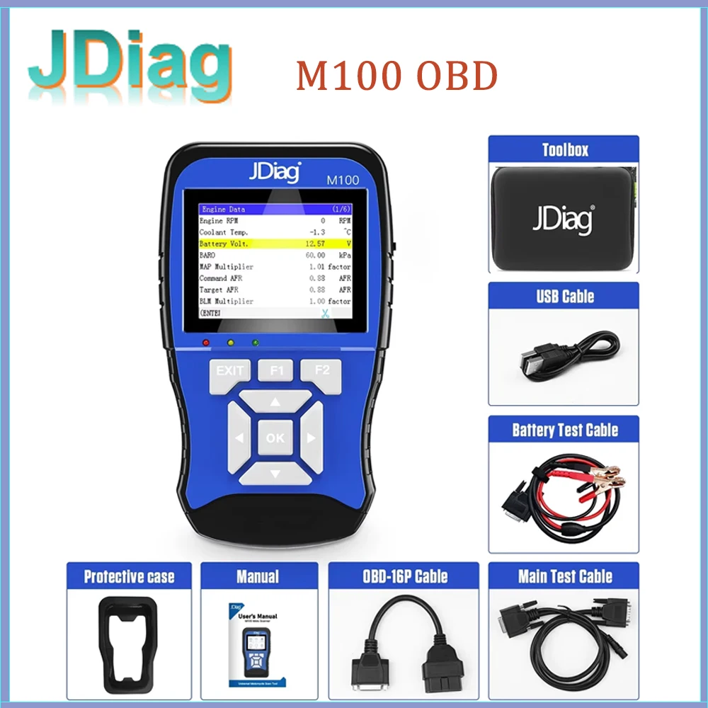 

JDiag M100 Motorcycle OBD OBD2 Scanner Diagnostic Tool Motorbike Moto Scan Code Reader For KTM/Honda/Yamaha/Kawasaki