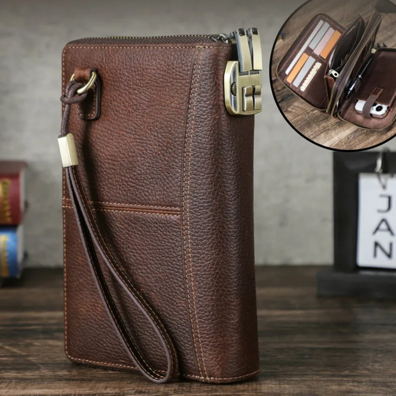 

Fashionable British Style Litchi Pattern Skin Anti Theft Brush Double Zipper Handbags Wrist Band Password Lock Travel Passport