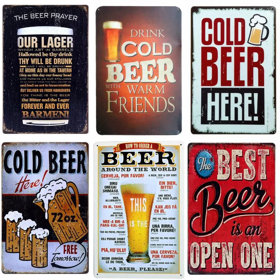 Letrero de metal vintage Shabby Chic BEER, bar, cafetería, pub, taberna, decoración del hogar, cerveza, arte del vino, plato de pintura, placa, 30x20cm