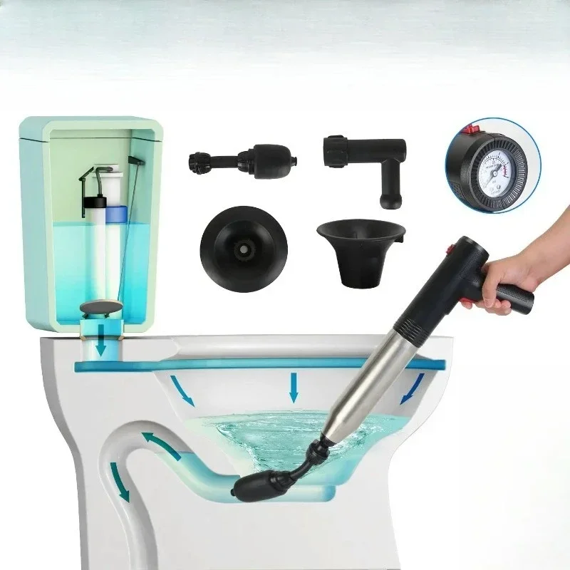 Bathroom floor drain kitchen sink electric high pressure drain pipe hair dryer toilet plunger real-time pressure display