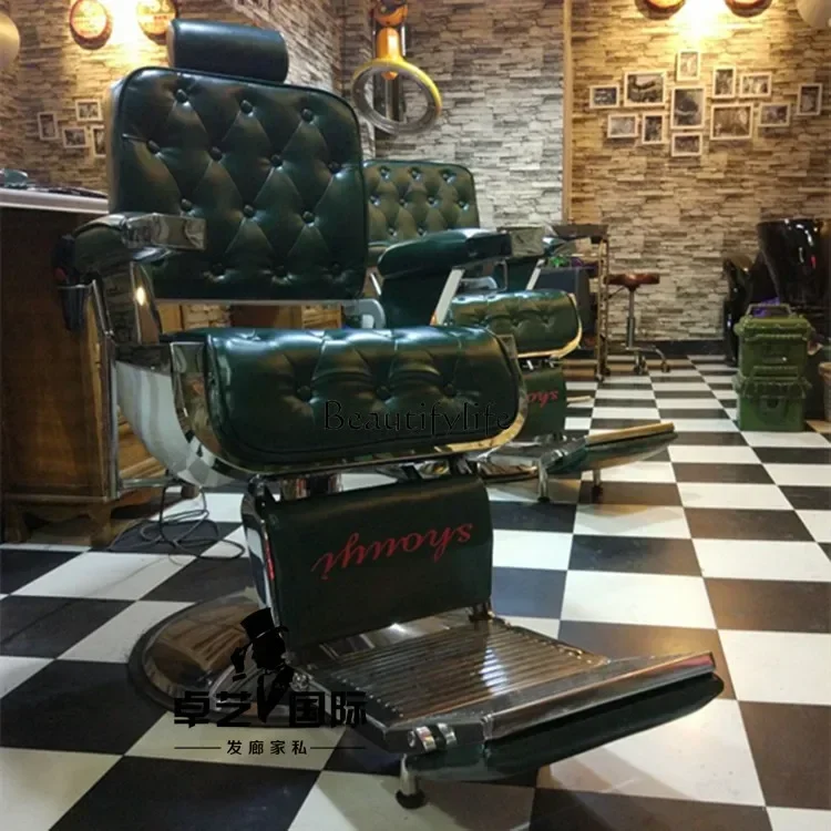 Luxury Retro High-End New Salon Hair Salon Oil Head Chair Can Be Put down Barber Hair Care Chair