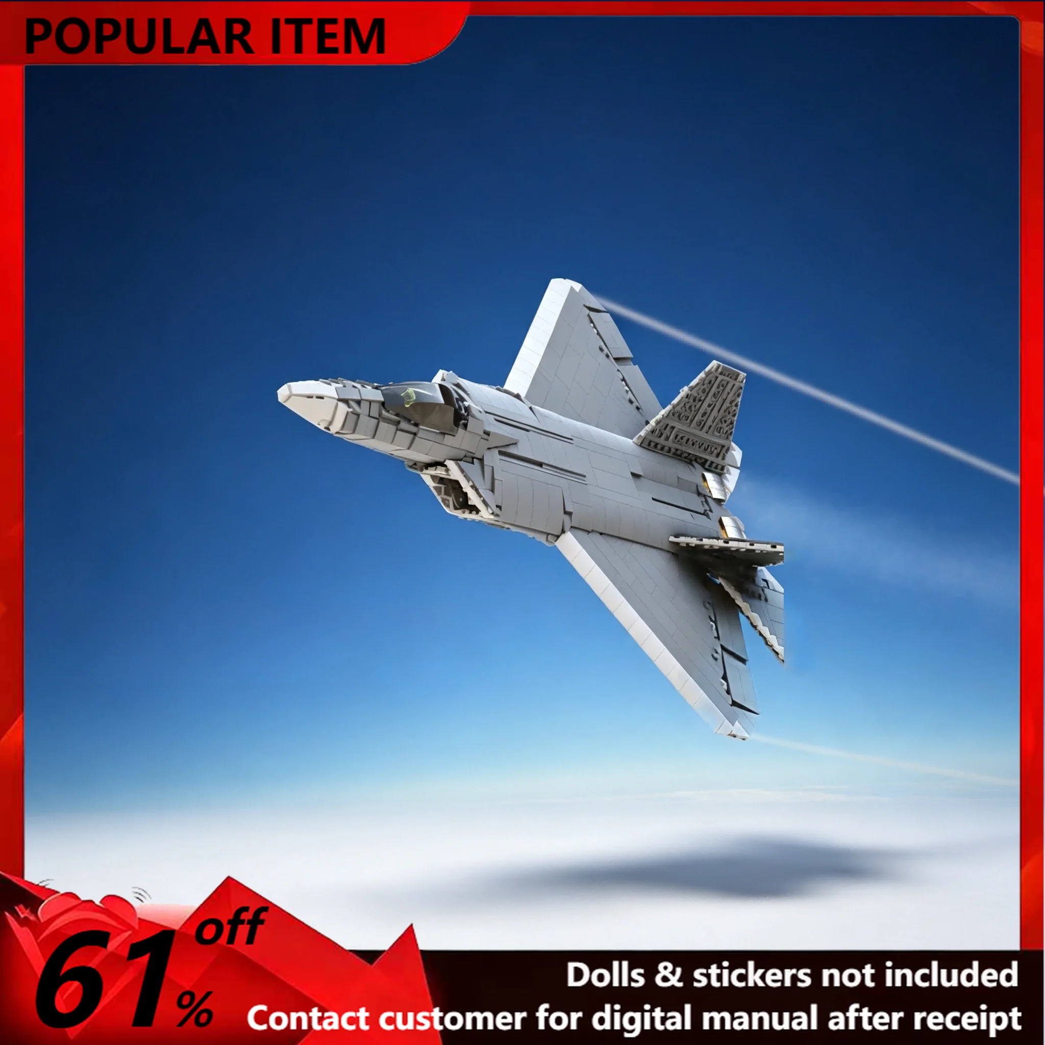 1629PCS MOC Modern Stealth Twin‑engine All‑weather Combat Jet Model Building Blocks DIY Assembly Gifts Adults Collection Adults