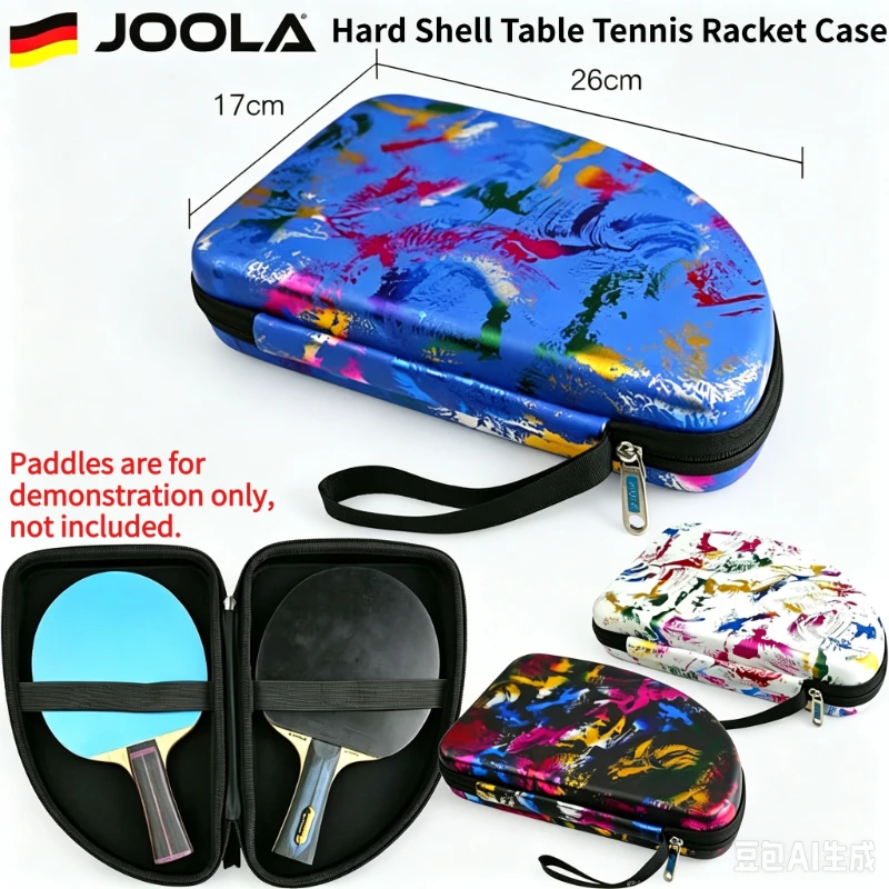 JOOLA Hard Shell Table Tennis Racket Case EVA Shockproof Large Capacity Ping Pong Paddle Bag Portable Hand Strap Holds 2 Rackets